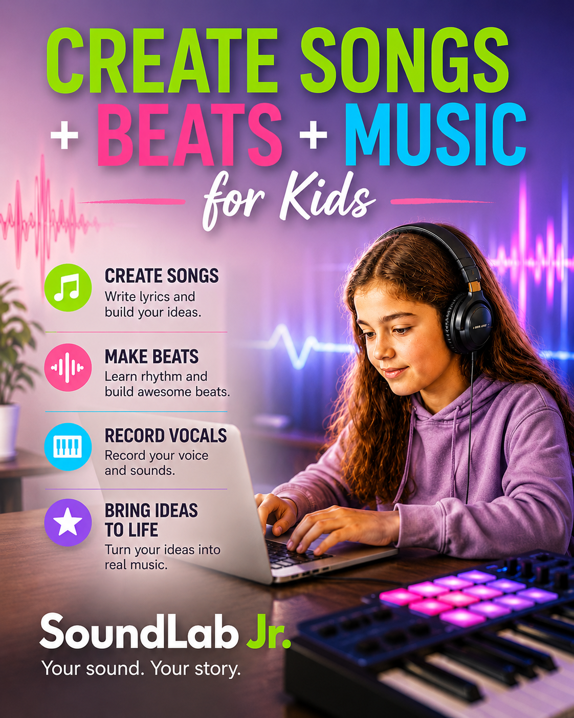 Kids learning songwriting, beat making and music creation